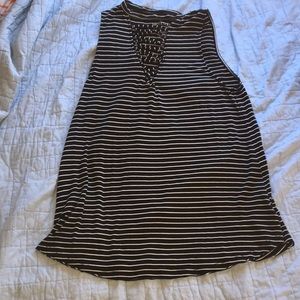 black and white striped lace up tank top